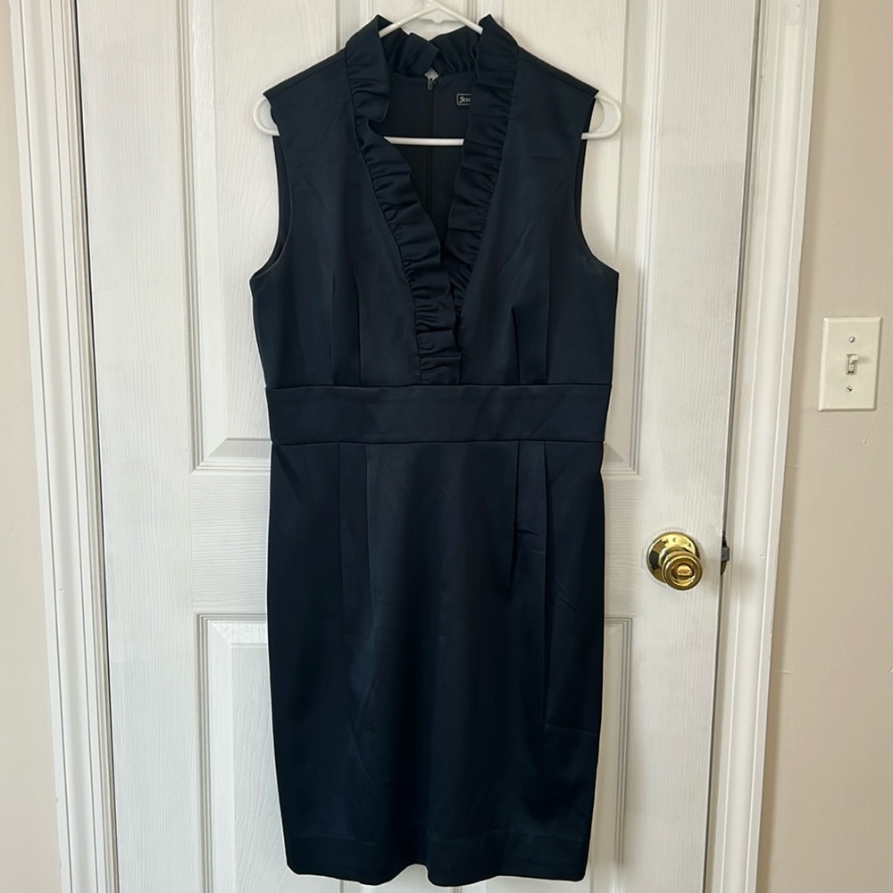 Jessica Howard Navy Ruffled Neck Evening Dress